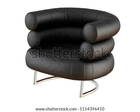 Soft black leather chair with backrest from cylinders 3d rendering