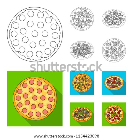 Pizza with meat, cheese and other filling. Different pizza set collection icons in outline,flat style vector symbol stock illustration web.
