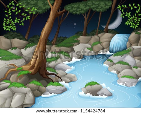 Beautiful wood scene at night illustration