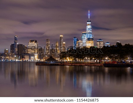 New York City with Manhattan Skyline over Hudson River,View from Hoboken night light, USA