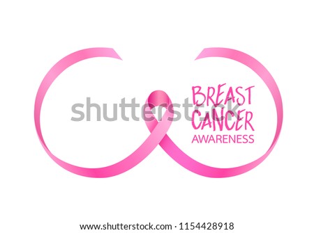 Pink ribbon curve in breast shape. Breast Cancer Awareness Month Campaign. Icon design. Vector illustration isolated on white background.
