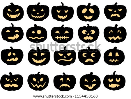 Pumpkins icons. Vector black halloween pumpkin silhouette set isolated on white background. Set of emoticon pumpkins. Royalty-Free Stock Photo #1154458168