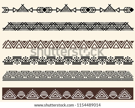 Ethnic pattern. Set. Handmade. Horizontal stripes. Black and white print for your textiles. Vector illustration. Royalty-Free Stock Photo #1154489014