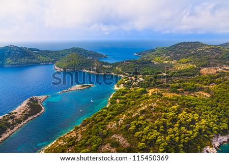 Aerial helicopter photo of island Mljet, near Dubrovnik, Croatia