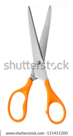 Yellow scissors isolated on a white background Royalty-Free Stock Photo #115451200