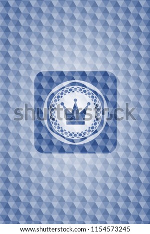 crown icon inside blue emblem with geometric pattern background.