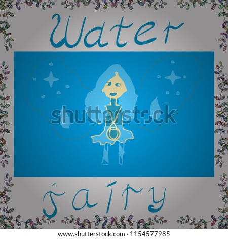 Seamless. Greeting Card with Cute Cartoon fairy tale Princess. Illustration in blue, white and neutral colors Vector illustration.