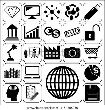 Set of 22 business icons or symbols. Collection. Detailed design. Vector Illustration.