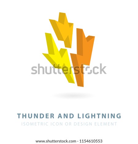Thunder and lightning. Lightning, electricity isometric flat icon.
Thunder and bolt lighting flash icon or design element.