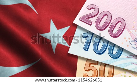 Turkish Lira with Turkish Flag Royalty-Free Stock Photo #1154626051