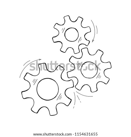 Mechanical cogs vector sketch. Development concept hand drawn mechanism construction with outline cog and gear signify people communication. Cogwheel illustration for technical symbol or web icons Royalty-Free Stock Photo #1154631655