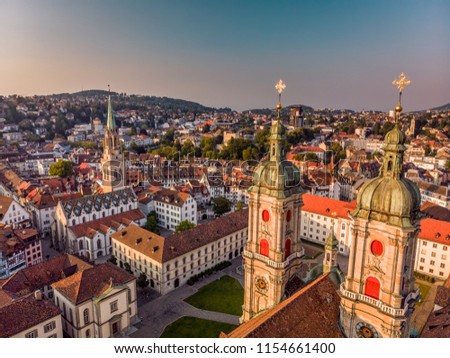 Beautiful Aerial View of St. Gallen Cityscape Skyline, Abbey Cathedral of Saint Gall in Switzerland Royalty-Free Stock Photo #1154661400