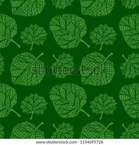 Beautiful green seamless pattern with decorative leaves