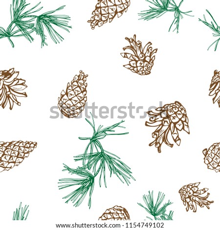 Christmas seamless pattern of pine branches and cones.
