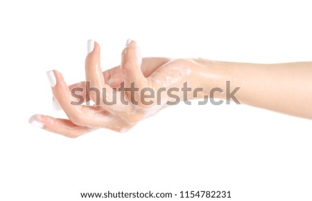 Soapy hands foam on white background isolation