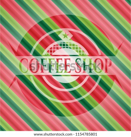 Coffee Shop christmas colors style badge.