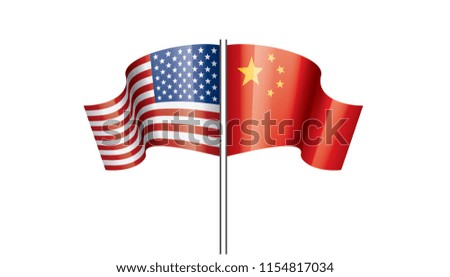 usa and China flags. Vector illustration on white background