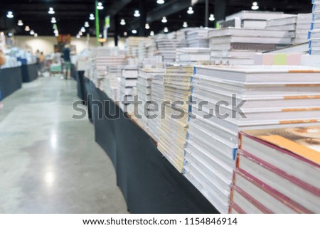 Stack books and magazines on table.  Book festival concept.