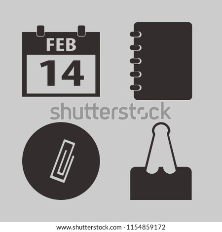 note vector icons set. with paper clip, calendar february and notebook in set