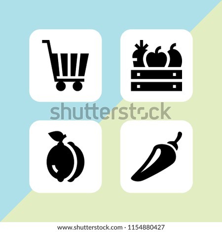 4 organic icons in vector set. lemon, fruit, pepper and trolley illustration for web and graphic design