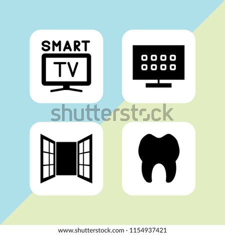 banner icon. 4 banner set with opened window door of glasses, tooth and smart tv vector icons for web and mobile app