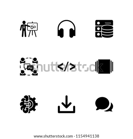 9 software icons in vector set. music and multimedia, code, database and chat illustration for web and graphic design