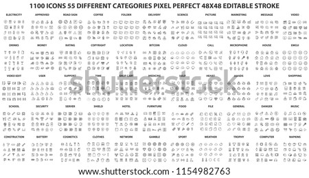 1100 Icons 55 Different Categories Pixel Perfect 48x48 Editable Stroke Vector Icons Royalty-Free Stock Photo #1154982763
