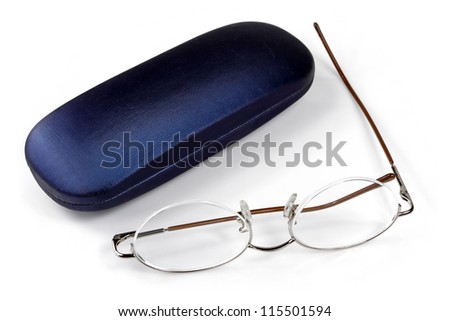 closeup of glasses box in white background