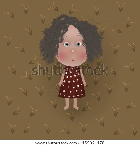 Cute girl on flower background.Children illustration for School books and more.T-shirt graphic.cartoon character.vintage postcard.Fashion print,kids wear, baby shower...