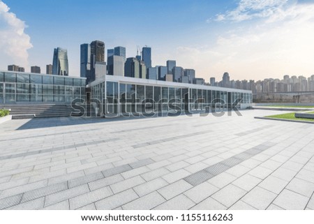Empty floor with modern business office building and Panoramic skyline