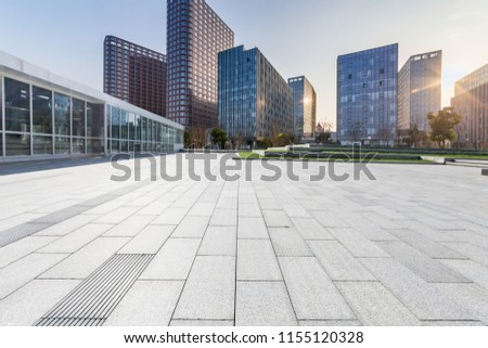 Empty floor with modern business office building and Panoramic skyline