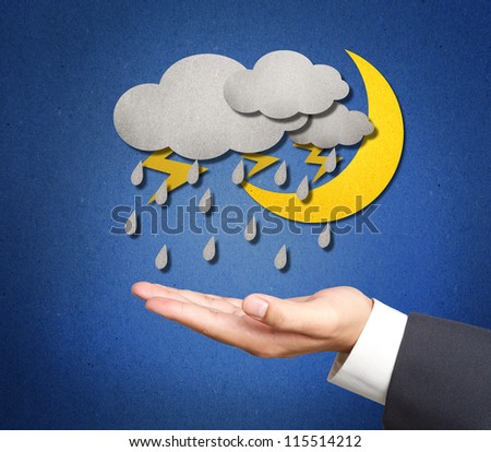Moon Weather  from paper background recycled on businesshand