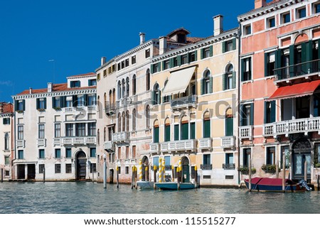 View on old buildings along the Grand Canal in Venice.