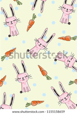 hand drawn pink bunny and carrot vector pattern design