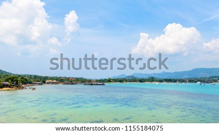 Beautiful natural landscape of Bangrak Pier, beach, sea and sky during the summer from the view point on Big Buddha Temple in Koh Samui island, Surat Thani province, Thailand Royalty-Free Stock Photo #1155184075