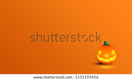 Pumpkin made from plastic on orange background. Halloween and decoration concept. Front view and copy space Royalty-Free Stock Photo #1155193456