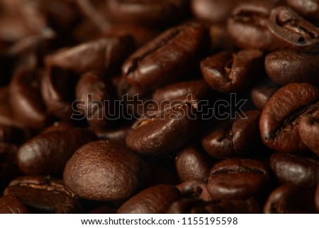 Grains of coffee with smoke on a dark background