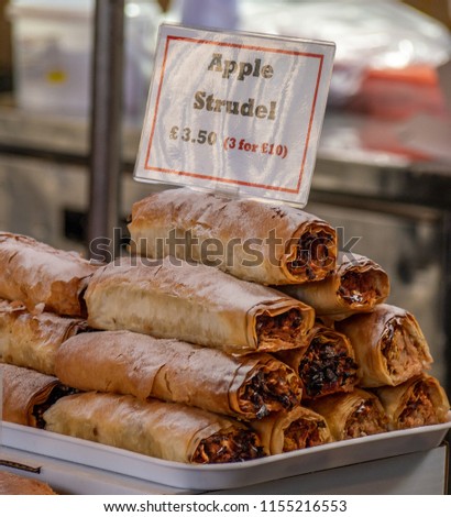 Apple Strudel on sale in Borough Market, London UK