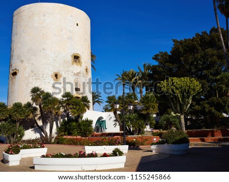 Famous attractive tourist attraction Torre Vigia Berber pirate watchtower Cabo Roig Orihuela Costa  Spain