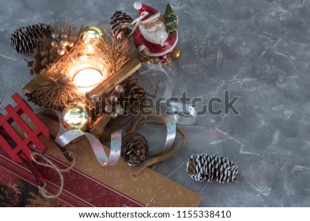 Christmas Holidays. set of Christmas decorations on concrete with copy space for your text