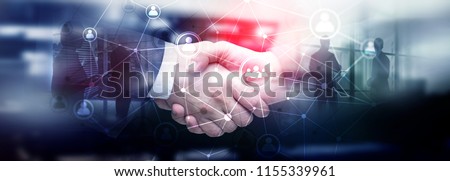 Double exposure people network structureþþ HR - Human resources management and recruitment concept. Royalty-Free Stock Photo #1155339961