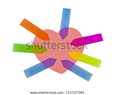 colored stickers in the form of arrows - direction indicator showing one heart
