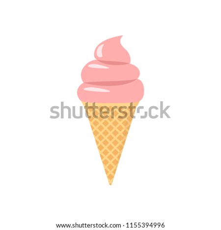Pink ice cream cartoon clipart. Waffle ice-cream cone vector cartoon.