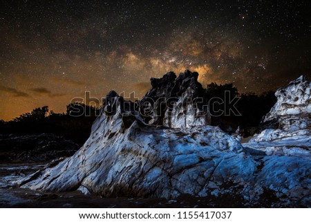 Milky way over a rock formation. Goa India