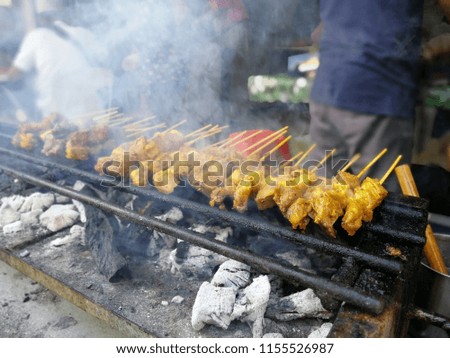 Asian traditional food, popularly known as satay, were cooked on flamming charcoal or grilled equipment. keywords contain local words of Malaysia, Singapore and Indonesia
