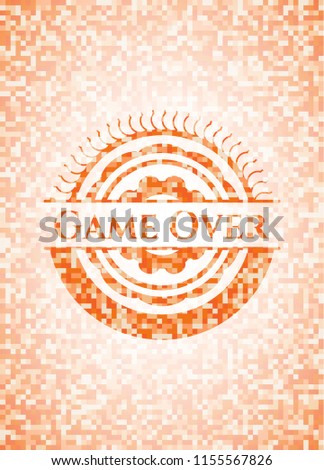 Game Over orange tile background illustration. Square geometric mosaic seamless pattern with emblem inside.
