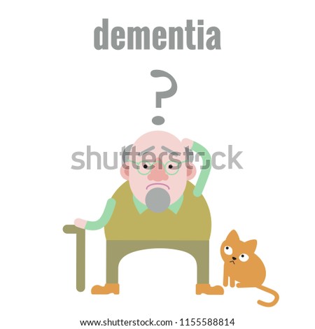 Elderly man with dementia in confused state of mind, his domestic cat is upset too
