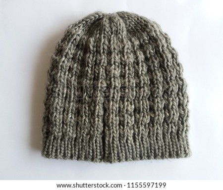Beanie knit wool grey color isolated on white background 