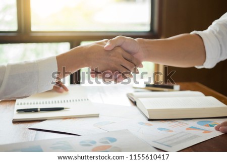 handshake success dealing, Two confident businessmen meeting in the office, greeting and partner concept.