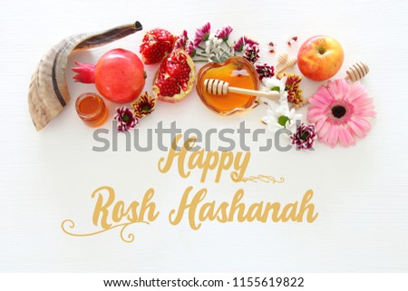 Rosh hashanah (jewish New Year holiday) concept. Traditional symbols Royalty-Free Stock Photo #1155619822